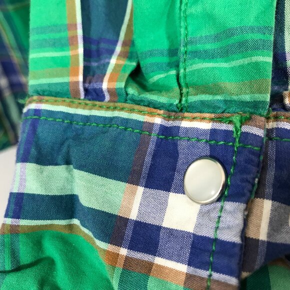 Amongst Others Men's Pearl Snap Long Sleeve Button Down Shirt Green Plaid M - Picture 6 of 10